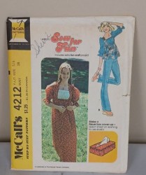 4212  MCCALLS TIED 1974 LONG COUNTRY DRESS, TOP,  PLUS TISSUE BOX COVER PATTERN 29''B JR 7/8